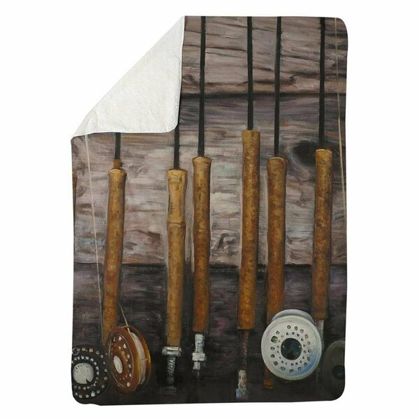 Begin Home Decor 60 x 80 in. Fishing Rods on Wood-Sherpa Fleece Blanket 5545-6080-SL7